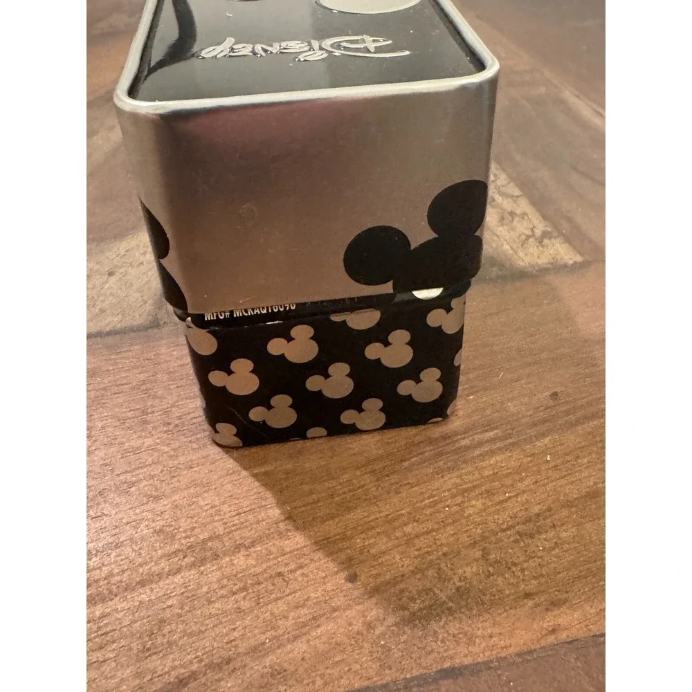 Disney Mickey Mouse Analog‎ Watch 3D Dial Black Leather Band in Tin Box